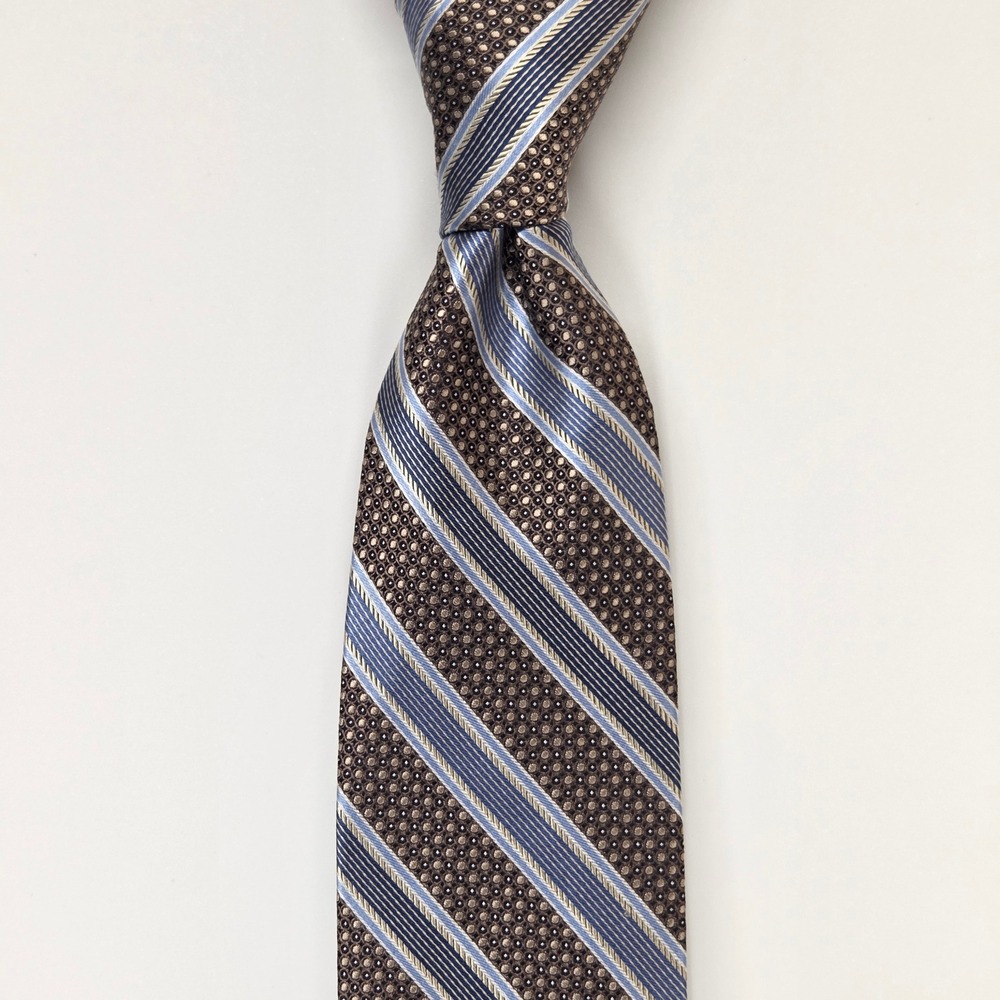 Pronto Uomo Couture Mens Tie NWT Brown Blue Diagonal Stripe 100% Silk